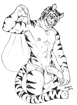 abs anthro balls biceps biped circumcised claws clenched_teeth clothing erection genitals glans grin humanoid_genitalia humanoid_penis jewelry looking_at_viewer male muscular muscular_anthro muscular_male necklace nipples pecs penis pose smile solo stripes tail teeth text three-quarter_view underwear mariart felid mammal pantherine tiger 2012 artist_name black_and_white dated digital_drawing_(artwork) digital_media_(artwork) hi_res line_art monochrome