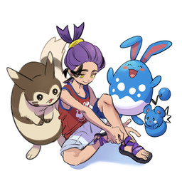 ambiguous_gender anthro blue_body blush eyes_closed feral group hair male open_mouth paws purple_hair simple_background sitting size_difference striped_body stripes tail tongue yellow_eyes oitann nintendo pokemon kieran_(pokemon) azumarill azurill furret generation_2_pokemon generation_3_pokemon human mammal pokemon_(species) 2026