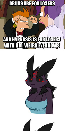 anthro big_breasts black_sclera breasts cleavage clothed clothing duo eyebrows female hair humor looking_at_viewer male non-mammal_breasts red_eyes solo thick_eyebrows averyshadydolphin comedy_central futurama mythology yaojou cyclops dragon jou mythological_creature mythological_scalie scalie 2016 hi_res meme