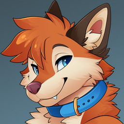 anthro blue_collar blue_eyes brown_body brown_ears brown_eyebrows brown_fur cheek_tuft closed_smile collar cute_fangs eyebrows facial_tuft fangs fur grey_background head_tuft inner_ear_fluff male mouth_closed multicolored_body multicolored_fur neck_tuft orange_body orange_fur simple_background smile solo tan_body tan_fur tan_inner_ear_fluff teeth tuft feve canid canine fox mammal red_fox true_fox 1:1 2026 headshot_portrait icon portrait
