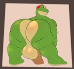 anthro balls big_butt big_penis bodily_fluids butt clothing genitals hat headgear headwear huge_butt looking_back male muscular muscular_male penis presenting presenting_hindquarters smile solo sweat rokie38 nintendo star_fox slippy_toad amphibian frog absurd_res hi_res