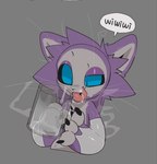 4_fingers ambiguous_gender anthro armwear black_claws black_sclera blue_eyes bodily_fluids claws clothing container countershade_torso countershading cum cum_in_a_cup cum_in_container cum_in_mouth cum_inside cum_on_face cum_on_tongue cup dialogue drinking drinking_cum elbow_gloves eyeshadow fingerless_(marking) fingerless_gloves fingers fur genital_fluids gloves grey_background handwear holding_container holding_cup holding_object licking licking_lips makeup navel purple_body purple_eyeshadow purple_fur simple_background solo speech_bubble text tongue tongue_out whiskers white_armwear white_clothing white_elbow_gloves white_face white_fingers white_gloves white_handwear white_inner_ear x_navel presto_(artist) presto_(character) domestic_cat felid feline felis mammal english_text male_(lore)
