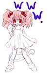 accessory bandage bandaged_arm bandaged_leg bangs clothing dress female footwear hair hair_accessory pigtails pink_hair red_eyes smile socks solo tail yogurt200 8eyes infectiongirl_(8eyes) girl_(8eyes) humanoid tailed_humanoid absurd_res hi_res