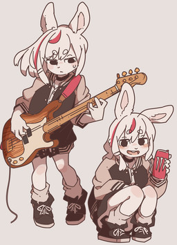 anthro bass_guitar beverage_can blush buckteeth clothed clothed_anthro clothed_female clothing female female_anthro fur guitar hair kemono looking_at_viewer musical_instrument open_mouth plucked_string_instrument simple_background solo string_instrument teeth tongue white_background yagi_the_goat fender_musical_instruments_corporation monster_energy precision_bass lagomorph leporid mammal rabbit 2023 digital_media_(artwork) hi_res