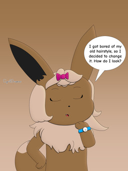 anthro big_ears bow_accessory brown_body brown_fur clock female fur hand_under_chin happy proud solo speech_bubble standing text watch wristwatch cyrildraws nintendo pokemon lily_the_eevee_(cyrildraws) eevee generation_1_pokemon pokemon_(species) 2026 3:4 artist_name digital_media_(artwork) english_text hi_res shaded signature