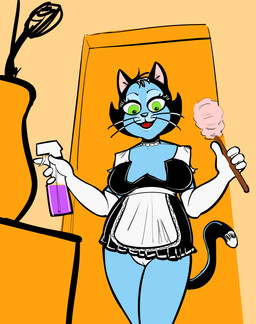 4_fingers anthro armwear black_body black_fur blue_body blue_fur breasts camel_toe clothing elbow_gloves female fingers flower fur gloves green_eyes handwear inside maid_uniform multicolored_body multicolored_fur panties plant solo spray_bottle standing two_tone_body two_tone_fur underwear uniform vase zambs alley-kat-abra domestic_cat felid feline felis mammal 2026 absurd_res digital_drawing_(artwork) digital_media_(artwork) hi_res