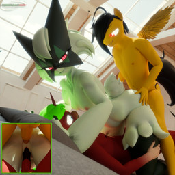 anal animal_genitalia animal_penis anthro bed breasts close-up double_penetration equine_genitalia equine_penis female female_anthro furniture genitals group group_sex horn looking_back male male/female medium_breasts nipples penetration penis sex smile threesome trio vaginal vulva wings marianokun seriuswolf_(modeler) mythology nintendo pokemon marianokun_(marianokun) equid equine generation_9_pokemon mammal meowscarada mythological_creature mythological_equine pegasus pokemon_(species) unicorn 3d_(artwork) absurd_res blender_(artwork) digital_media_(artwork) hi_res