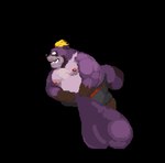 anthro balls belly big_balls black_nose bottomwear clothing fur genitals huge_balls kemono male moobs nipples overweight overweight_male pants purple_body purple_fur solo nanadragon4 tentama canid canine mammal raccoon_dog tanuki 2025 animated short_playtime