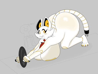 anthro areola areola_outline big_breasts big_butt breasts butt exercise exercise_equipment eyelashes feline_ears female gold_areola holding_object huge_breasts huge_butt hyper hyper_breasts hyper_butt machine nude on_ground solo tail white_body yellow_eyes ic0nmon tama_(ic0nmon) robot robot_anthro 2025 digital_drawing_(artwork) digital_media_(artwork)