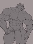 abs anthro biceps big_bulge biped bottomwear bulge clothing detailed_bulge fingers genital_outline hair jockstrap looking_at_viewer male muscular muscular_anthro muscular_male navel nipples pecs penis_outline simple_background smile solo standing triceps tuft underwear oldshep badger mammal mustelid musteline hi_res sketch