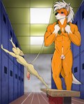 anthro average_penis balls big_penis blush body_hair butt circumcised duo embarrassed exercise flaccid fur genitals gym hair happy_trail huge_penis humanoid_genitalia humanoid_penis inside larger_male locker locker_bench locker_room male male/male micro muscular navel nude penis penis_size_difference short short_male shower shy size_difference small_but_hung small_penis smaller_male tail tritoneternal_(artist) arlo_(tritoneternal) cade_(trotoneternal) canid canine fox heteromyid mammal mouse murid murine pocket_mouse rodent absurd_res digital_media_(artwork) hi_res