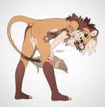 anthro balls brown_nose butt fenecian fur fur_markings genitals gradient_background looking_at_viewer male male_anthro markings multicolored_body multicolored_fur nude simple_background smile solo tail tail_tuft tuft eihman felid lion mammal pantherine digital_media_(artwork) sketch