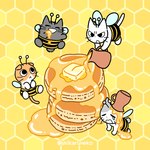 ambiguous_gender bee_costume butter clothed clothed_feral clothing dairy_products feral food group honey_(food) pancake mojacookie shikaruneko_(series) amayakasuneko nagameruneko shikaruneko ureuneko domestic_cat felid feline felis mammal official_art