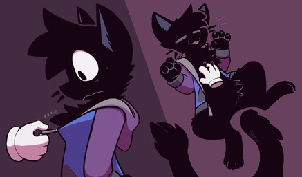 :3 ambiguous_gender anthro belly_tuft black_body black_fur blep claws clothed clothing disembodied_hand duo eyes_closed fluffy fluffy_chest fur hoodie jacket lying on_back open_clothing open_hoodie open_topwear petting simple_background solo_focus tongue tongue_out topwear tuft unzipped unzipped_hoodie unzipping zipper vuwwen vullen domestic_cat felid feline felis mammal hi_res