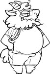 2_horns anthro barefoot belly big_belly black_line_art bottomwear closed_smile clothed clothing eyebrows eyewear feet fingers fully_clothed fur glasses hands_on_hips hooved_fingers hooves horn lidded_eyes looking_at_viewer male mature_anthro mature_male mouth_closed overweight overweight_anthro overweight_male rectangular_glasses shorts simple_background smile snout solo standing sweater tail three-quarter_view topwear wearing_glasses white_background wool_(fur) the_weaver pack_street bovid caprine mammal sheep 2024 black_and_white digital_media_(artwork) monochrome