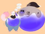 ambiguous/ambiguous ambiguous_gender anthro berry_juice blueberry_inflation blueberry_juice duo inflation juice_(beverage) spherical_inflation swelling unknown_artist canid canine fox mammal procyonid raccoon