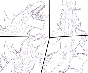 abdominal_bulge anthro arm_above_head belly big_bulge bodily_fluids bulge clothing detailed_bulge dialogue drooling endosoma face_imprint feral grin gulp_(sound_effect) head_imprint imprint larger_pred legs_together licking macro macro_pred male male_pred mouth_closed mouth_shot muffled neck_bulge open_mouth oral_vore predator/prey prey_imprint prey_outline pubis pubis_bulge reaching_up safe_vore saliva same_size_vore scales shirt size_difference smile soaked soft_vore sound_effects spikes spread_legs spreading squirming stretchy_belly struggling struggling_prey swallowing tailbutt text tight_belly tight_bulges tongue toothy_grin topwear unimpressed unwilling_prey vore vore_sequence wet conditional_dnp samagthrav2 godzilla_(series) mythology toho derlik godzilla zilla dinosaur dragon gojirasaurus kaiju mythological_creature mythological_scalie prehistoric_species reptile saurischian scalie theropod absurd_res comic english_text greyscale hi_res monochrome