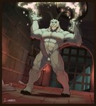 anthro balls barazoku big_balls big_penis detailed_background dungeon erection foreskin fur genitals hooves horn humanoid_genitalia humanoid_penis magic_user male muscular muscular_male nude penis retracted_foreskin solo white_body white_fur lugiem bovid caprine goat mammal absurd_res digital_drawing_(artwork) digital_media_(artwork) hi_res