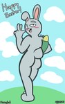 anthro basket butt container easter_basket holidays male nude presenting presenting_hindquarters simple_background solo standing honeybud easter easter_bunny lagomorph leporid mammal rabbit absurd_res hi_res watermark