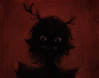 anthro antlers biped blue_eyes female hair horn horror_(theme) looking_at_viewer nightmare_fuel red_background shadow shadowy_figure simple_background solo soul_devouring_eyes text white_sclera khureme deltarune undertale_(series) dess_holiday deer mammal new_world_deer reindeer 2025 digital_media_(artwork) digital_painting_(artwork) english_text hi_res painting_(artwork)