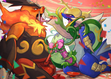 anatomically_correct anatomically_correct_genitalia animal_genitalia animal_penis anthro anthro_on_feral balls bestiality biped blush claws countershade_torso countershading erection feral fingers fire genitals group hermipenes kneeling male male/male male_on_anthro male_on_feral nude nude_anthro nude_female penis smile tail teeth tongue trio tenebscuro nintendo pokemon emboar generation_5_pokemon pokemon_(species) samurott serperior 2024 digital_drawing_(artwork) digital_media_(artwork) hi_res