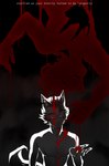 backlighting blood blood_drip blood_on_face blood_on_hand bodily_fluids body_hair chest_hair claws dripping fluffy fluffy_tail light male shirtless silhouette tail text gatobob boyfriend_to_death ren_hana strade_(gatobob) animal_humanoid beastkin_(gatobob) canid canid_humanoid canine canine_humanoid fox_humanoid human humanoid mammal mammal_humanoid english_text hi_res lighting