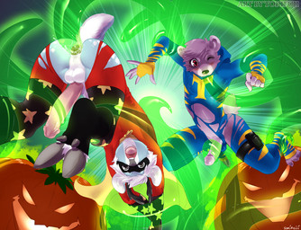 anal anal_penetration anthro attack backsack balls clothing costume countershading duo erection food forced fruit genitals holidays humanoid_genitalia humanoid_penis male oral oral_penetration penetration penis plant pumpkin rape sex tentacle_in_mouth tentacle_penetration tentacles text tokifuji halloween jelli_(jellithepanda) bear deer giant_panda mammal