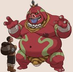 backpack belly big_belly bottomwear bulge chubby_cheeks clothing duo imminent_rape imminent_sex loincloth male moobs navel nipples overweight overweight_male pants red_body simple_background size_difference tongue tongue_out underwear othukimi nintendo tears_of_the_kingdom the_legend_of_zelda blin_(tloz) bokoblin boss_bokoblin 2023