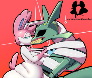 anthro belly big_breasts blue_sclera bound breasts duo female fur gloves_(marking) heart_symbol imminent_vore leg_markings markings pink_body pink_fur restrained ribbon_restrained ribbons ribbons_(anatomy) simple_background slightly_chubby socks_(marking) tail text white_body white_eyes white_fur kaiser_grr mythology nintendo pokemon dragon eeveelution generation_3_pokemon generation_6_pokemon legendary_pokemon mammal mythological_creature mythological_scalie pokemon_(species) rayquaza scalie sylveon hi_res url