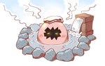 bathing egg eggshell glowing glowing_eyes hot_spring shadow_face water boiled_octopus bandai_namco digimon digimon_(species) digitamamon