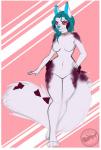 anthro breasts collar ear_piercing featureless_breasts featureless_crotch female looking_at_viewer navel piercing simple_background smile solo wide_hips magic_(artist) canid canine mammal hi_res sketch