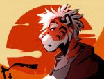 anthro clothed clothing detailed_background fur hair male orange_body orange_fur pink_nose solo white_hair nitani samurai_champloo ticer felid mammal pantherine tiger 2019 digital_media_(artwork)