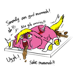 abuse ambiguous_gender animal_abuse bodily_fluids bound crying dialogue feces feral fur gore hooves lying on_front pain peeler pink_body pink_fur pooping saliva screaming shaking skinned solo suffering tail tears text torture trembling vomit vomiting yellow_eyes yellow_hooves yellow_tail young young_ambiguous young_feral yellowcottoncandy030 fluffy_pony fluffy_pony_(species) mammal 1:1 2025 broken_language digital_media_(artwork) english_text hi_res