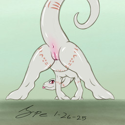 albino all_fours anthro anus arm_tattoo ass_up belly belly_tattoo big_tail blep bodily_fluids butt claws cute_fangs digitigrade dripping eyelashes fangs female flat_chested genital_fluids genitals glistening glistening_anus glistening_body glistening_butt glistening_genitalia glistening_vulva gradient_background innie_vulva leg_tattoo long_neck long_tail looking_at_viewer looking_back looking_back_at_viewer monotone_body neck_tattoo nude nude_anthro nude_female orange_tattoo pink_anus pink_outer_labia pink_perineum pink_tongue pink_vulva presenting presenting_anus presenting_hindquarters presenting_vulva pupils raised_tail rear_view red_eyes simple_background slit_pupils smile smiling_at_viewer smooth_skin snout solo tail tail_anus tail_tattoo tapering_tail tattoo teeth thick_tail thick_thighs thigh_tattoo toe_claws tongue tongue_out tribal tribal_tattoo vaginal_fluid_drip vaginal_fluids vulva white_body spe overlord_(series) crusch_lulu lizard lizardman lizardman_(overlord) reptile scalie 1:1 2025 absurd_res dated digital_drawing_(artwork) digital_media_(artwork) flat_colors hi_res krita_(artwork) signature sketchbook_(artwork)