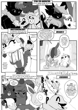 6_panel_comic ambiguous_gender anthro anthrofied apron apron_only beak big_breasts biped black_body black_eyes black_fur black_text breasts closed_smile clothing dialogue ellipsis eyebrows eyelashes eyes_closed female feral fingers fur group hair hair_over_eye mouth_closed neck_tuft one_eye_obstructed open_mouth open_smile quadruped question_mark shadow sitting sliding smile snow sound_effects sparkles speech_bubble standing tail talking_to_another text text_box tongue tuft white_sclera heavenlyproductions nintendo palworld pocketpair pokemon braixen charmander depresso drizzile eevee eeveelution generation_1_pokemon generation_2_pokemon generation_4_pokemon generation_5_pokemon generation_6_pokemon generation_8_pokemon glaceon oshawott pal_(species) pengullet pokemon_(species) pumpkaboo raichu shinx teddiursa zorua 2025 absurd_res comic english_text hi_res monochrome male_(lore)