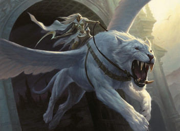 architecture armor cape clothing darkness duo faceless feathered_wings feathers female feral holding_object holding_weapon melee_weapon polearm portal reins riding saddle scythe straddling tusks weapon wings chris_rahn hasbro magic:_the_gathering wizards_of_the_coast archon_(magic:_the_gathering) felid human mammal monster 2012 official_art