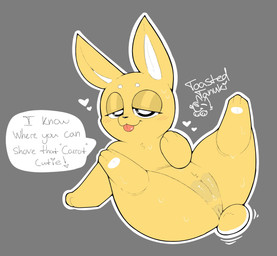 bodily_fluids female female_feral feral genital_fluids genitals heart_symbol legs_up looking_at_viewer seductive solo speech_bubble talking_to_viewer vaginal_fluids vulva toastedtanuki mario_bros nintendo super_mario_64 mips lagomorph leporid mammal rabbit hi_res