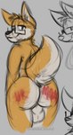 anthro balls body_writing butt eyewear genitals glasses male messy_linework raised_tail solo tail writing_on_butt grandeclound koby_(kobydoggo) canid canine canis domestic_dog mammal shiba_inu spitz hi_res sketch