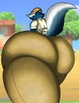 anthro big_butt butt butt_focus clothed clothing hat headgear headwear looking_at_viewer looking_back looking_back_at_viewer male solo thick_thighs sunflower_fox animal_crossing nintendo kicks_(animal_crossing) mammal mephitid skunk hi_res