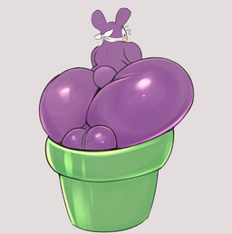 anthro backsack balls big_butt butt genitals huge_butt male nervous pipe rear_view solo stuck brick_break_after_dark mario_bros nintendo nabbit lagomorph leporid mammal rabbit hi_res