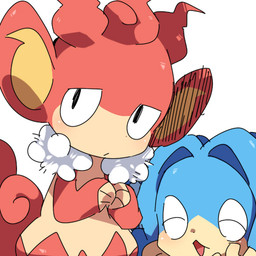 blush duo eyes_closed female looking_at_viewer male simple_background white_background abu_akira nintendo pokemon generation_5_pokemon haplorhine mammal monkey pokemon_(species) primate simipour simisear 1:1 low_res