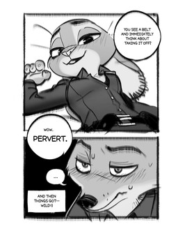anthro bedroom_eyes blush bodily_fluids clothed clothing deadpan dialogue duo ear_markings ears_down ellipsis female fully_clothed grey_background lying male male/female markings narrowed_eyes on_back pivoted_ears seductive simple_background speech_bubble sweat sweatdrop teasing text unimpressed carrot_berry217 disney zootopia judy_hopps nick_wilde canid canine european_rabbit fox lagomorph leporid mammal oryctolagus rabbit red_fox true_fox 3:4 absurd_res comic english_text hi_res monochrome