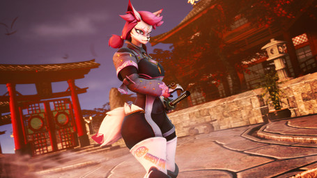 angry anthro female fur hair japanese_architecture katana melee_weapon pink_hair sheathed_sword solo sword weapon white_body white_fur heresy_sfm ludexus_(modeler) epic_games fortnite kimiko_five-tails canid canine fox mammal 16:9 3d_(artwork) digital_media_(artwork) widescreen