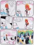 aftertale animated_skeleton bone clothed clothing comic counter dialogue duo elemental_creature ellipsis english_text eyewear fire fire_creature glasses grillby loverofpiggies not_furry one_eye_closed sans_(undertale) skeleton smile teeth text traditional_media_(artwork) undead undertale undertale_(series) wink