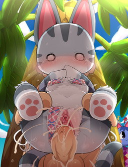 anthro anthro_penetrated areola balls bikini blush bodily_fluids breasts clitoris clothed clothing clothing_aside covering covering_mouth covering_own_mouth covering_self cum cum_in_vagina cum_inside cum_splatter ejaculation erect_nipples erection faceless_character faceless_human faceless_male female female_focus female_on_human female_penetrated fur genital_fluids genitals grey_body grey_fur group human_on_anthro human_penetrating human_penetrating_anthro interspecies low-angle_view male male/female male_on_anthro male_penetrating male_penetrating_female midriff navel nipple_slip nipples palm_tree pawpads penetration penile penile_penetration pink_pawpads plant reverse_stand_and_carry_position sex side-tie_bikini small_breasts solo_focus standing standing_sex string_bikini sweat swimwear symbol tears tree two-piece_swimsuit underwear underwear_aside vaginal vaginal_fluids vaginal_penetration vaginal_squirting vulva dagasi animal_crossing nintendo lolly_(animal_crossing) rosie_(animal_crossing) villager_(animal_crossing) domestic_cat felid feline felis human mammal 2020 hi_res