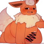 3_fingers all_fours animal_genitalia animal_penis anthro balls belly biped blush blush_lines bodily_fluids brown_inner_ear erection fingers fluffy fluffy_tail front_view fur genital_fluids genitals glistening glistening_body glistening_fur head_tuft kemono leaking_precum looking_at_viewer male male_anthro monotone_tail multicolored_body multicolored_fur navel neck_tuft nude open_mouth open_smile orange_body orange_ears orange_fur overweight overweight_anthro overweight_male paws penis pokemorph precum precum_string pupils red_eyes red_penis ruff scribble_censorship simple_background smile solo tail tan_body tan_fur tan_tail tapering_penis three-quarter_view tuft two_tone_body two_tone_fur white_background mixeeeel nintendo pokemon canid eeveelution flareon generation_1_pokemon mammal pokemon_(species) 1:1 2019 censored colored digital_media_(artwork) hi_res shaded