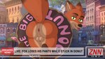 absurd_res all_fours anthro anus backsack balls big_butt butt canid canine dessert disney doughnut english_text food foofyscoop fox fur genitals green_eyes hi_res inner_ear_fluff judy_stuck_in_donut_redraw male mammal meme narrowed_eyes news news_report nick_wilde orange_body orange_fur pawpads paws red_fox snaggle_tooth solo stuck text thick_thighs thighs_together tongue tongue_out true_fox tuft zootopia