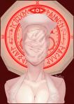 2017 big_breasts border breasts brown_background bust_portrait cleavage clothed clothing collarbone faceless featureless_face female front_view glowing halo_of_the_sun hat headgear headwear hi_res humanoid konami magic magic_circle mammal monster monstrous_humanoid not_furry nurse nurse_(silent_hill) nurse_clothing nurse_uniform pale_skin portrait rururaida signature silent_hill simple_background solo uniform warped_flesh white_background white_body white_clothing white_skin