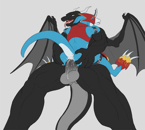 abs anal anal_penetration anthro anthro_on_anthro anthro_penetrated anthro_penetrating anthro_penetrating_anthro anus balls belly biceps big_balls big_muscles big_penis black_body black_scales blue_body blue_skin bodily_fluids butt butt_grab cum cum_in_ass cum_inside cum_on_balls cum_on_penis cum_string dominant duo erection eyes_closed folded_wings from_front_position genital_fluids genitals grey_belly hand_on_butt horn humanoid_genitalia humanoid_penis larger_dom larger_male leaking leaking_cum looking_pleasured male male/male male_on_bottom male_on_top male_penetrated male_penetrating male_penetrating_male mastery_position membrane_(anatomy) membranous_wings muscular muscular_male nude on_bottom on_lap on_top open_mouth orgasm pecs penetration penile penile_penetration penis penis_in_ass rear_view scales sex simple_background sitting sitting_on_lap size_difference smaller_male stand_and_carry_position standing standing_sex straddling tail teeth thick_penis tongue tongue_out vein white_background wings spelunker_sal bandai_namco digimon european_mythology mythology redrosid digimon_(species) dragon flamedramon mythological_creature mythological_scalie scalie western_dragon