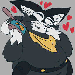 anthro belly belly_tuft belt black_body black_fur black_nose can clothing container eating enjoying_food eyes_closed fangs fluffy fur hand_on_face heart_symbol hearts_around_head holding_object kerchief looking_down male markings mask overweight shortstack shortstack_male slightly_chubby solo tail tail_markings teeth tuft tuna_can utility_belt weight_gain whiskers white_body white_fur yellow_clothing justwatchingthings atlus fattytober megami_tensei persona_(series) persona_5 sega morgana_(persona) aquatic domestic_cat felid feline felis fish mammal scombrid scombriform tuna tuxedo_cat 1:1 2025 digital_media_(artwork) hi_res